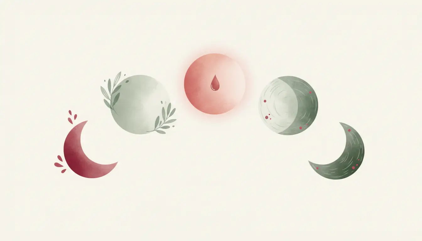 The four menstrual cycle phases shown as a soft arc of moon-like phases